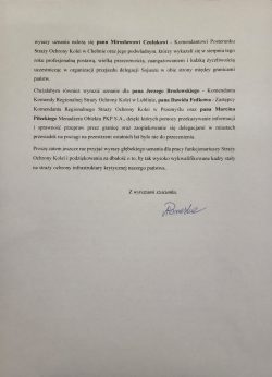 List z podziękowaniami dla Straży Ochrony Kolei